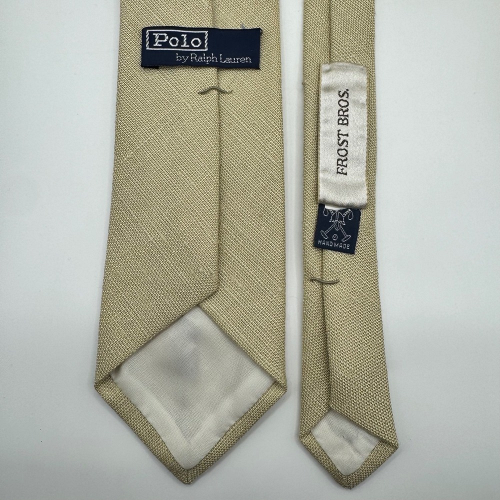 Polo Ralph Lauren Mens Tie Tan 100% Linen Embroidered Pony Logo Luxury Designer - Picture 4 of 9